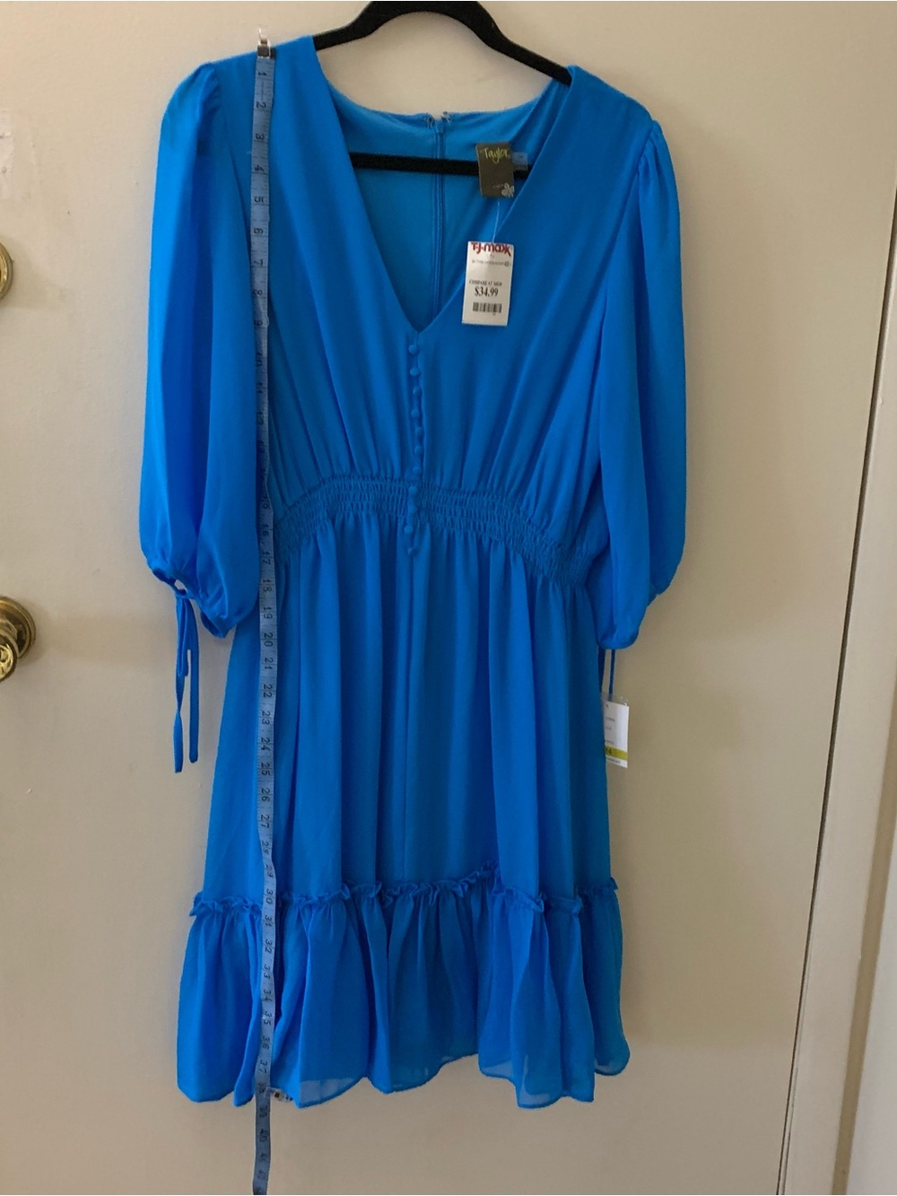 Taylor Bright Blue V-Neck Puff Sleeve Dress for Girls